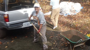 Nancy shovels gravel